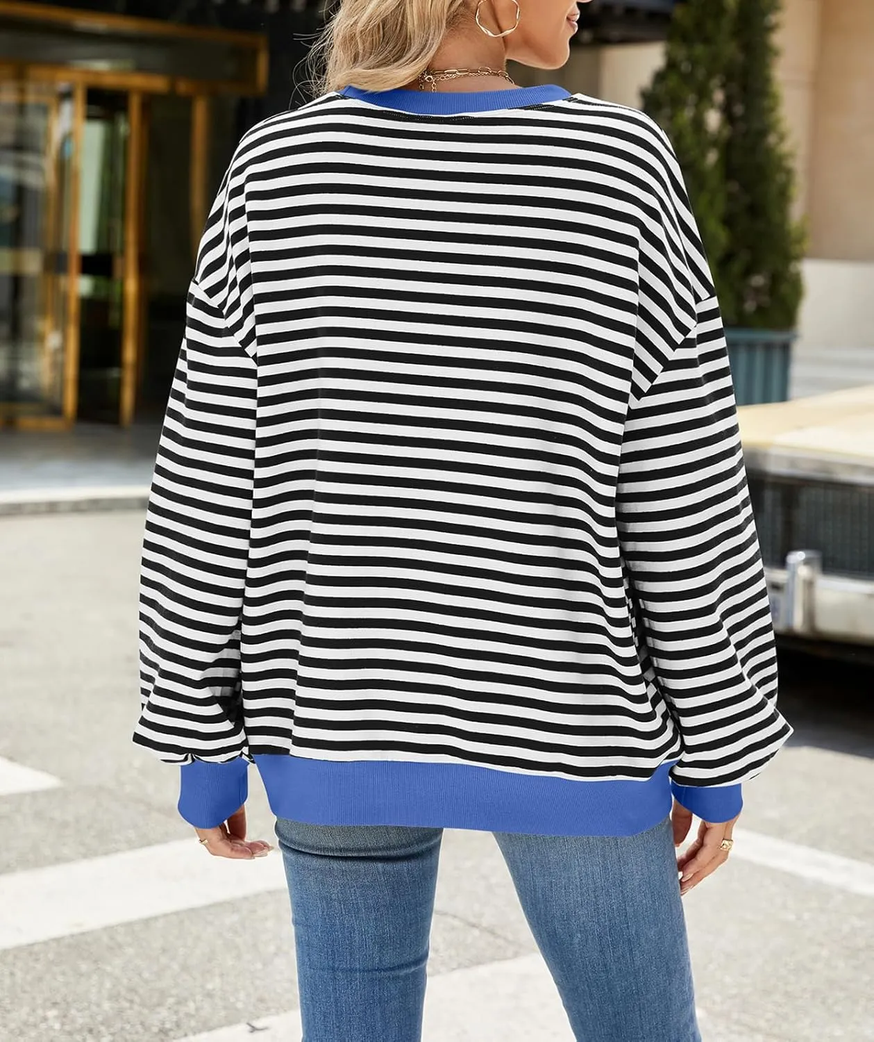 Women Oversized Striped Color Block Sweatshirt Crew Neck Long Sleeve Casual Loose Pullover Y2K Shirt Top