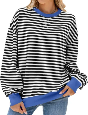 Women Oversized Striped Color Block Sweatshirt Crew Neck Long Sleeve Casual Loose Pullover Y2K Shirt Top