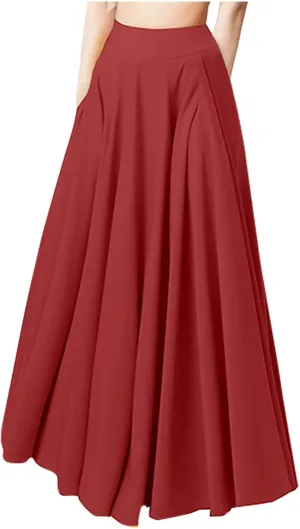 Women Plus Size Maxi Skirt Casual Loose Fit Pleated Retro Elastic High Waist Flowy Swing Long Floor Length Skirts