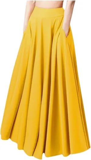 Women Plus Size Maxi Skirt Casual Loose Fit Pleated Retro Elastic High Waist Flowy Swing Long Floor Length Skirts