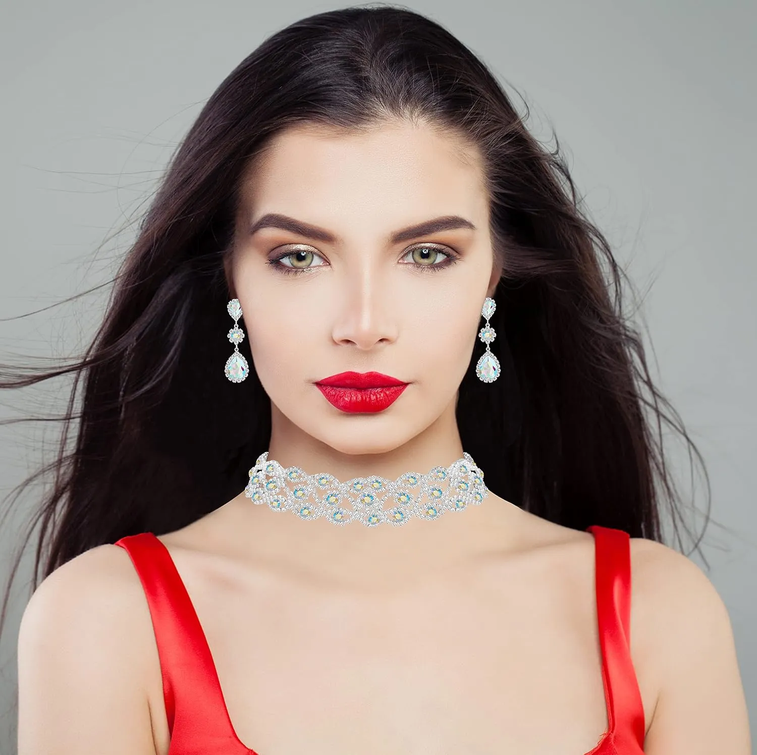 Women Rhinestone Crystal Wedding Bridal Choker Necklace Earrings Bracelet Jewelry Sets