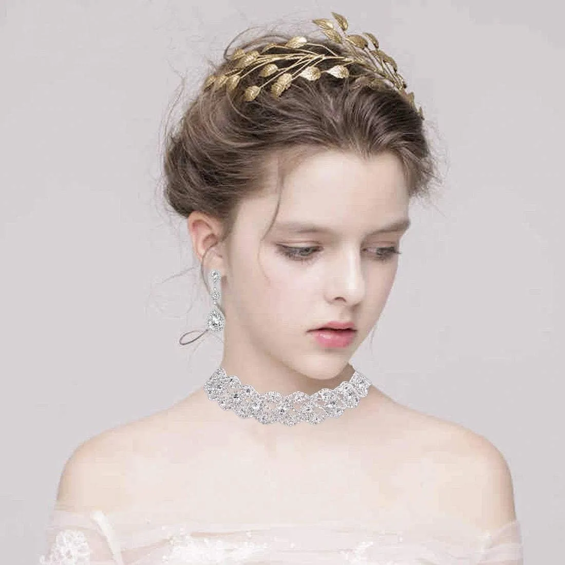 Women Rhinestone Crystal Wedding Bridal Choker Necklace Earrings Bracelet Jewelry Sets
