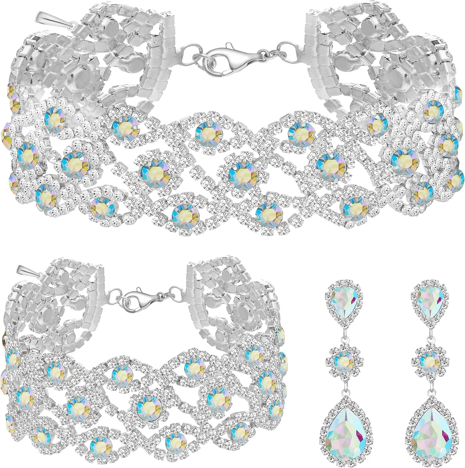 Women Rhinestone Crystal Wedding Bridal Choker Necklace Earrings Bracelet Jewelry Sets