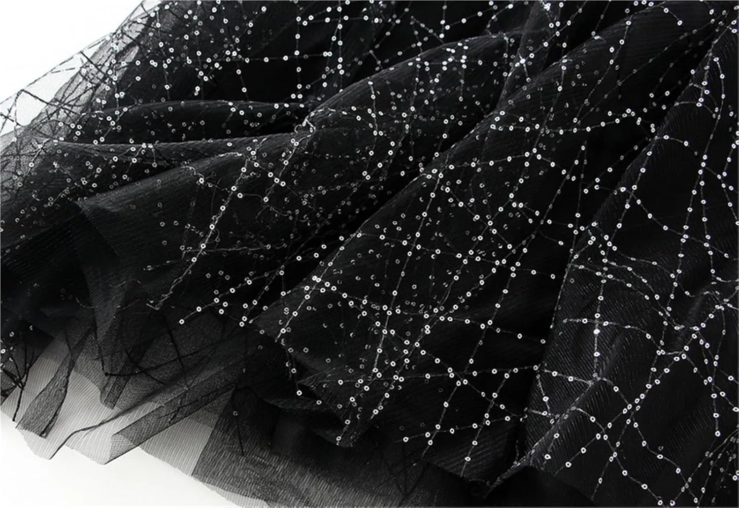 Women 'S Casual High Waist Sequined Pleated Large Hem A- Line Mesh Skirt Midi Skirt