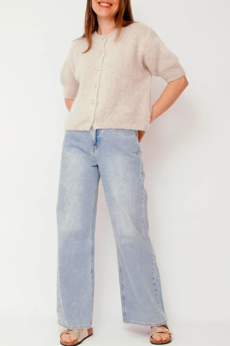Women Short Sleeve Sweater Cropped Cardigan Button Front Knit Chunky Vest Trendy Y2k Preppy Girl Knitted Top Shirt