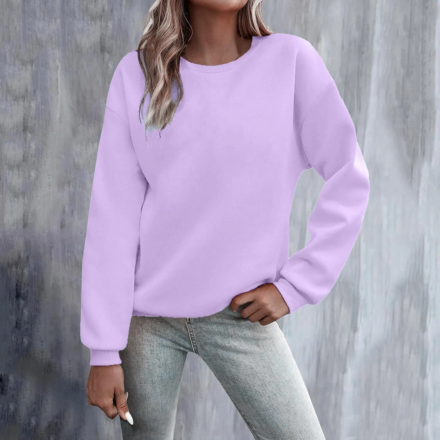 Women Solid Color Sweatshirt Long Sleeve Crewneck Pullover Fit Comfy Shirts Blouses 2025 Spring Fall Casual Tops