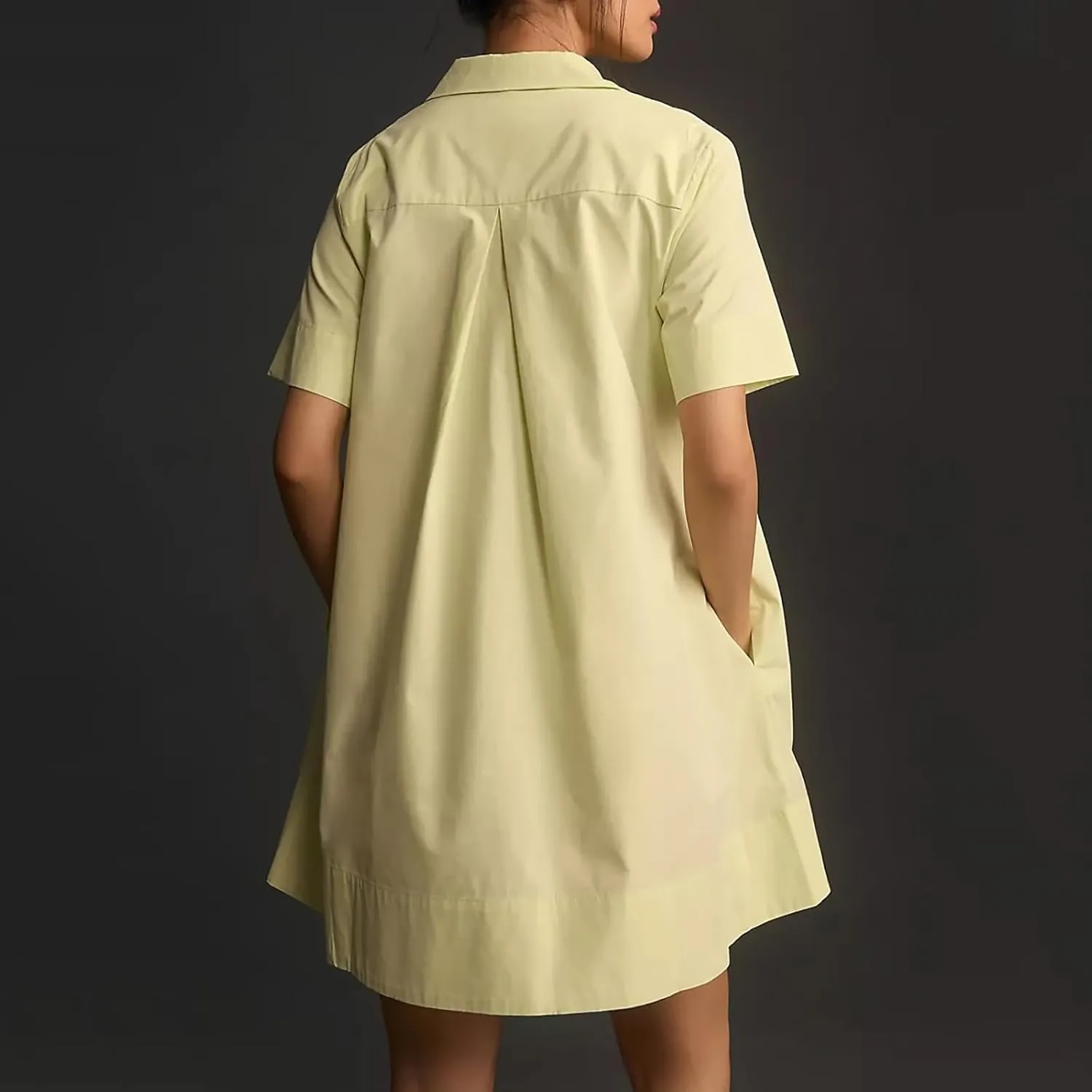 Women Summer Dress Short Sleeve Button Flowy Tunic Dress with Pockets Casual Swing Shirt Dresses A Line Mini Dress