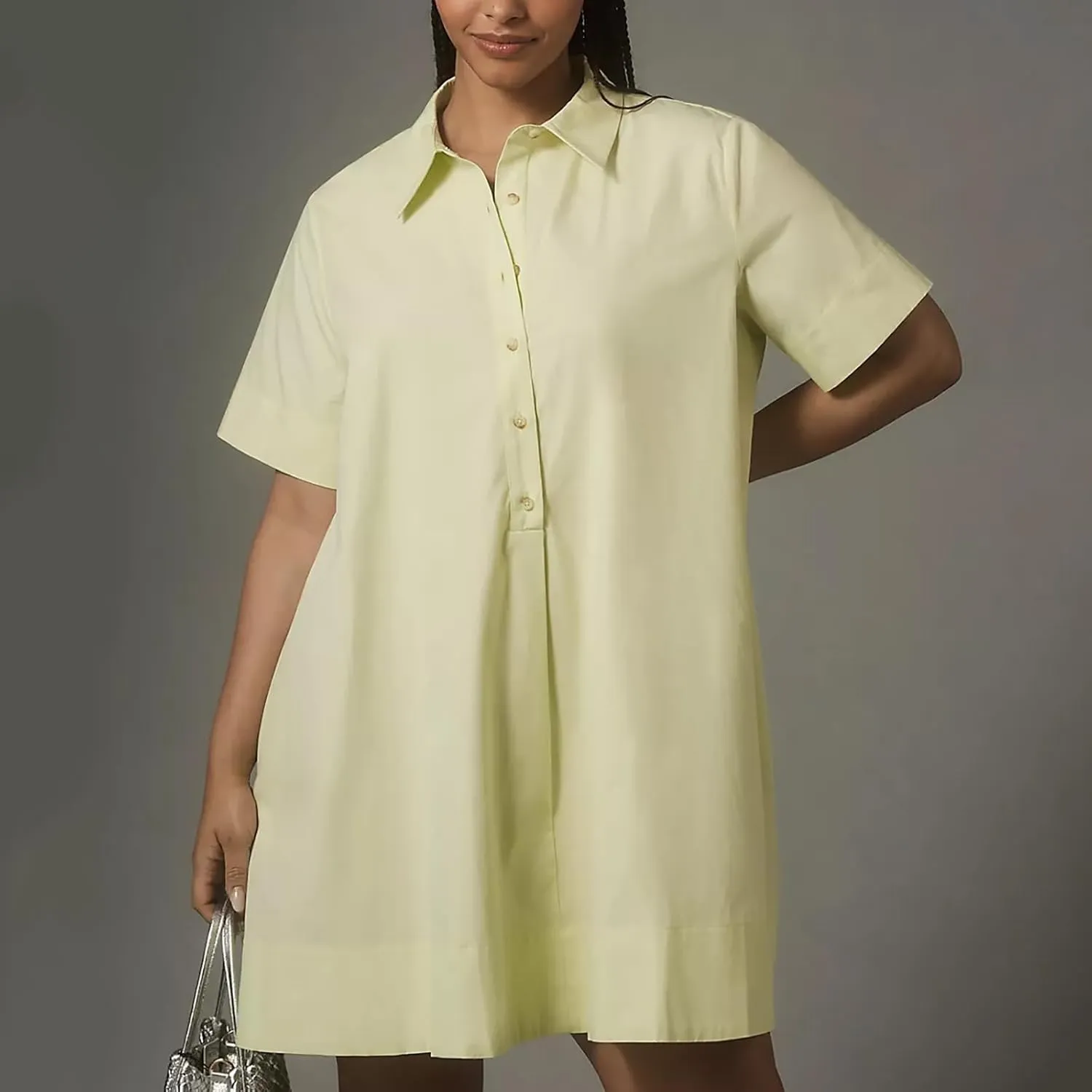 Women Summer Dress Short Sleeve Button Flowy Tunic Dress with Pockets Casual Swing Shirt Dresses A Line Mini Dress