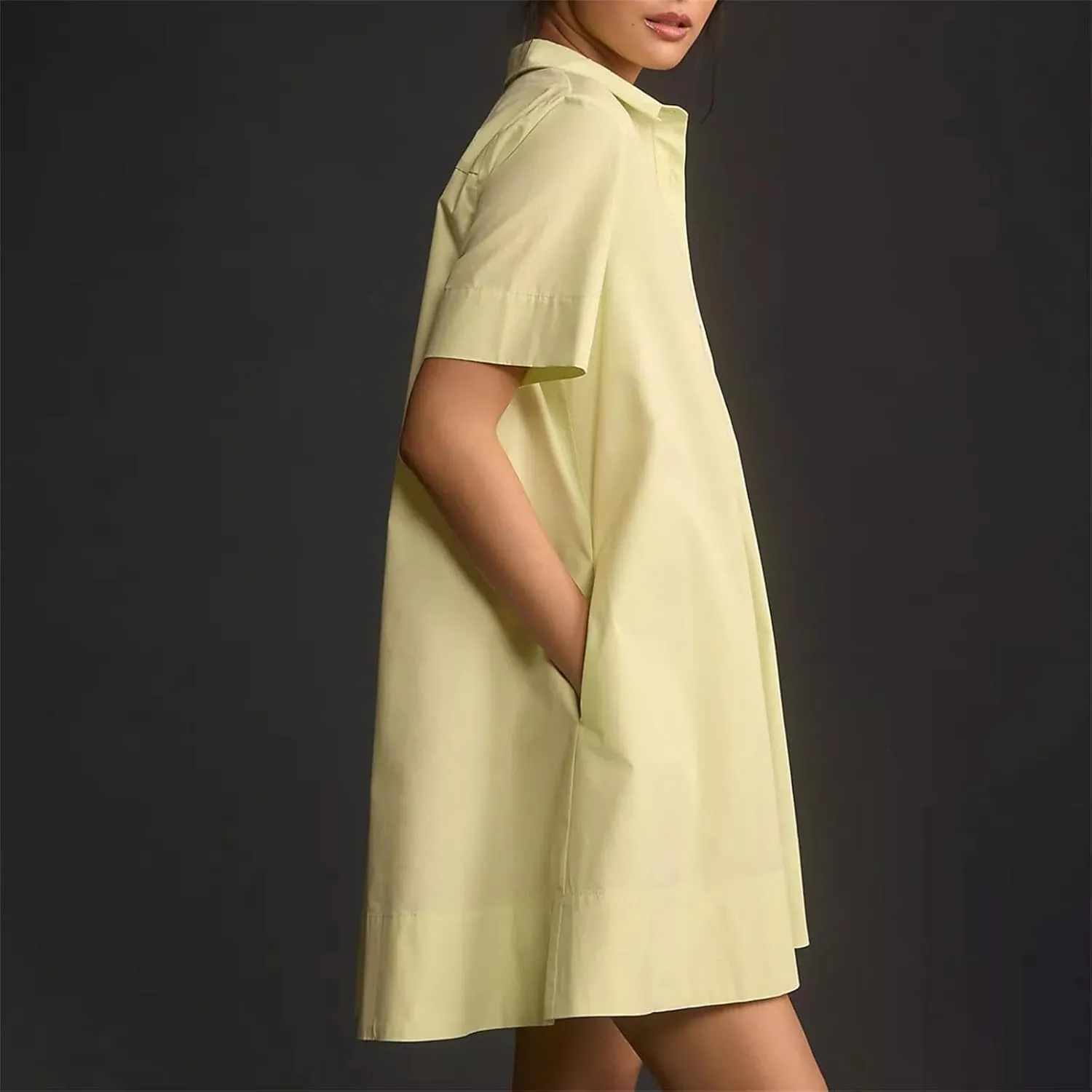 Women Summer Dress Short Sleeve Button Flowy Tunic Dress with Pockets Casual Swing Shirt Dresses A Line Mini Dress
