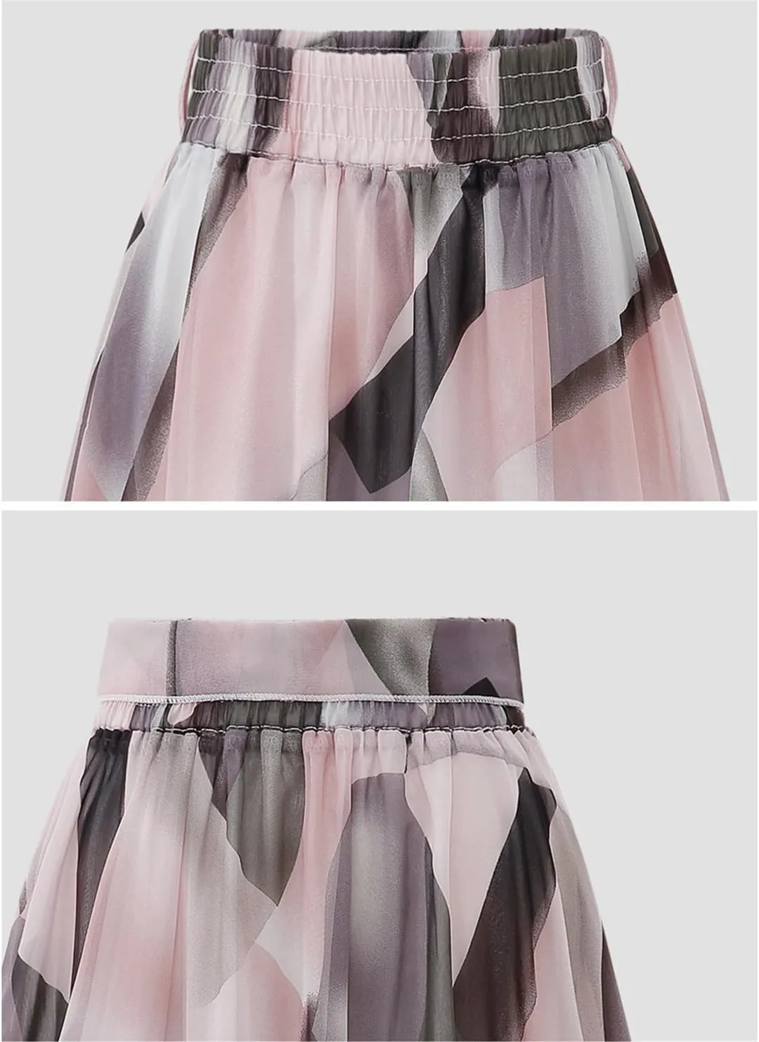 Women Summer Print Floral Skirts Loose Elastic Waist Plus Size Skirt Belt A-Line Chiffon Skirts