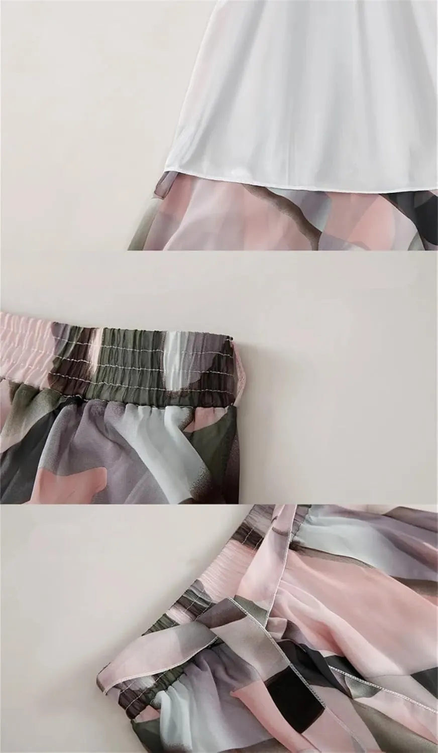 Women Summer Print Floral Skirts Loose Elastic Waist Plus Size Skirt Belt A-Line Chiffon Skirts