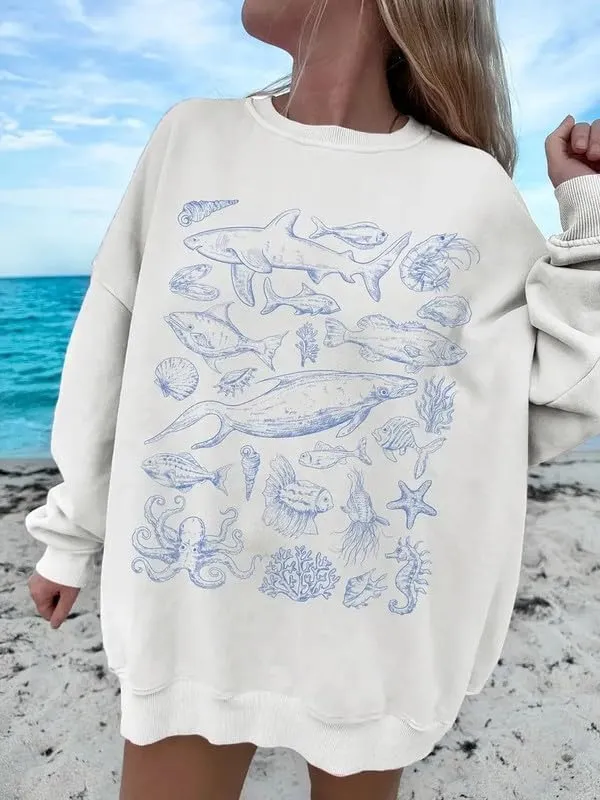 Women Y2k Graphic Print Oversized Sweatshirts Long Sleeve Crewneck Pullover Shirt Casual Fall Workout Top Clothes