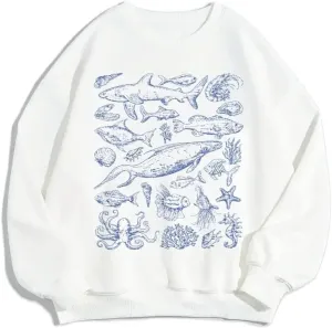 Women Y2k Graphic Print Oversized Sweatshirts Long Sleeve Crewneck Pullover Shirt Casual Fall Workout Top Clothes