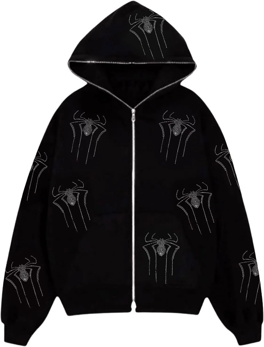 Women Y2K Spider Web Hoodies Punk Jackets Streetwear Goth Harajuku Oversized Vintage Graphic Full Zip Up Hoodie