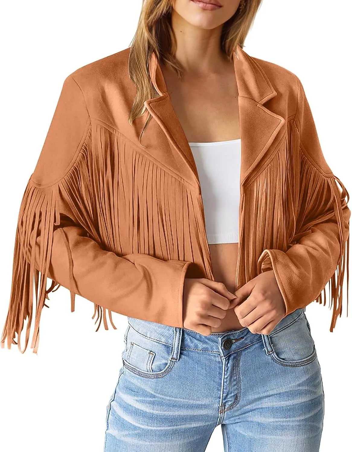 Womens Anorak Jacket Women Fringe Faux Suede Leather Jackets Fashion Tassel Motorcycle Cropped Jacket for Old