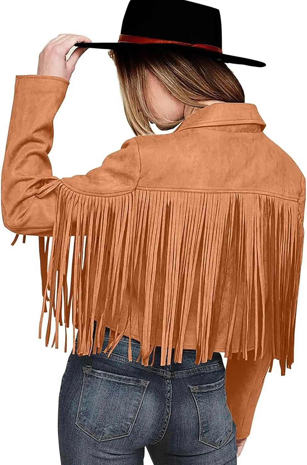 Womens Anorak Jacket Women Fringe Faux Suede Leather Jackets Fashion Tassel Motorcycle Cropped Jacket for Old