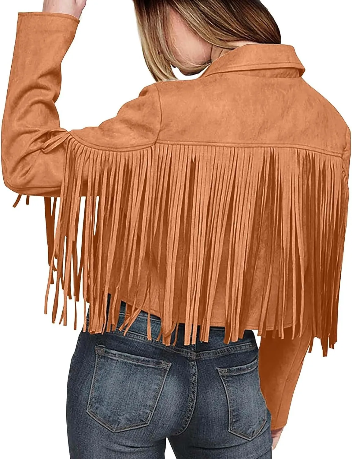 Womens Anorak Jacket Women Fringe Faux Suede Leather Jackets Fashion Tassel Motorcycle Cropped Jacket for Old