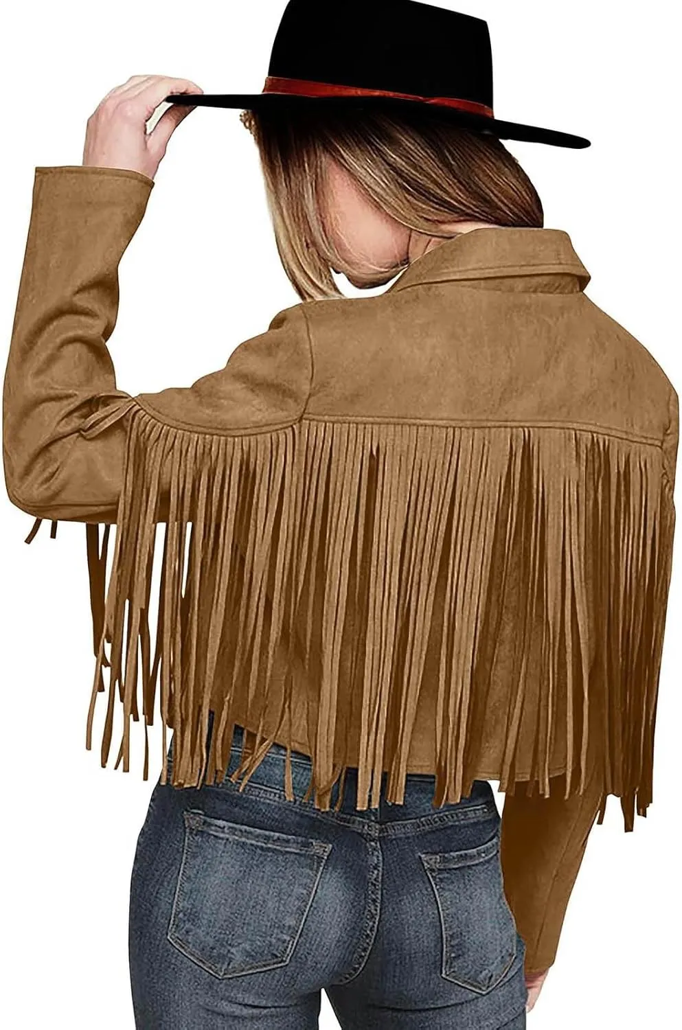 Womens Anorak Jacket Women Fringe Faux Suede Leather Jackets Fashion Tassel Motorcycle Cropped Jacket for Old