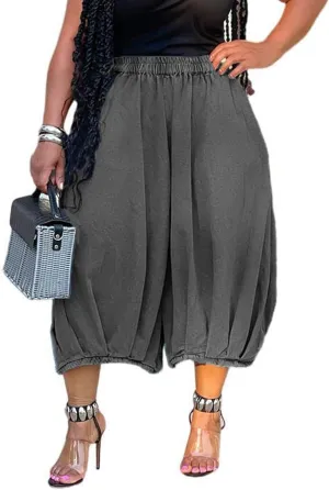 Women's Baggy Jeans Loose Elastic Waist Stretchy Denim Harem Pants Wide Leg Capri Jeans Streetwear