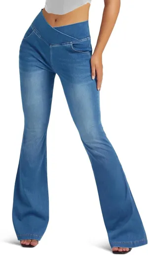Women's Bell Bottom Jeans Low Waist Classic Stretch Flared Jeans Denim Bell Bottom Pants