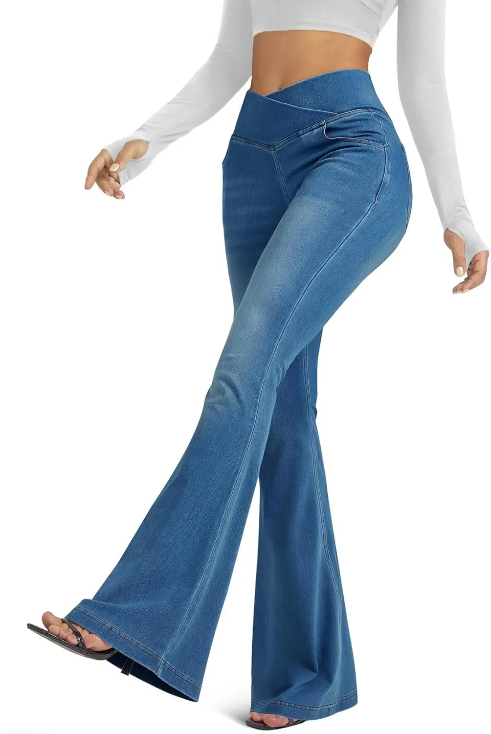 Women's Bell Bottom Jeans Low Waist Classic Stretch Flared Jeans Denim Bell Bottom Pants