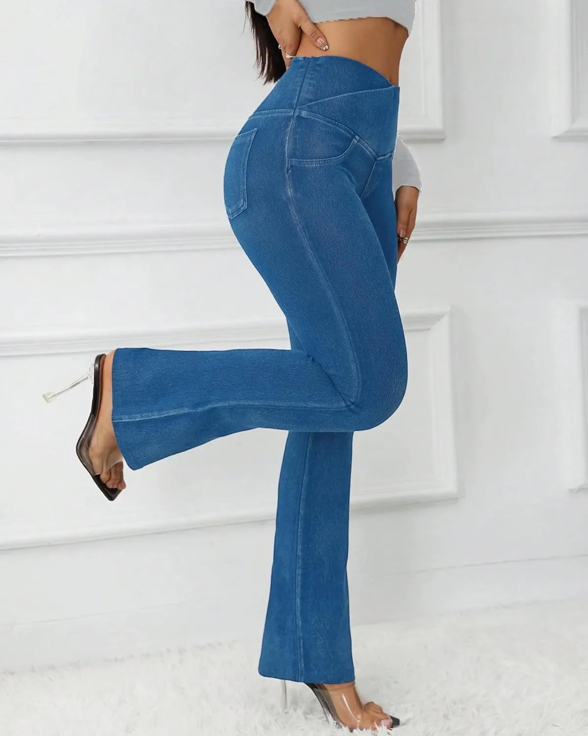 Women's Bell Bottom Jeans Low Waist Classic Stretch Flared Jeans Denim Bell Bottom Pants
