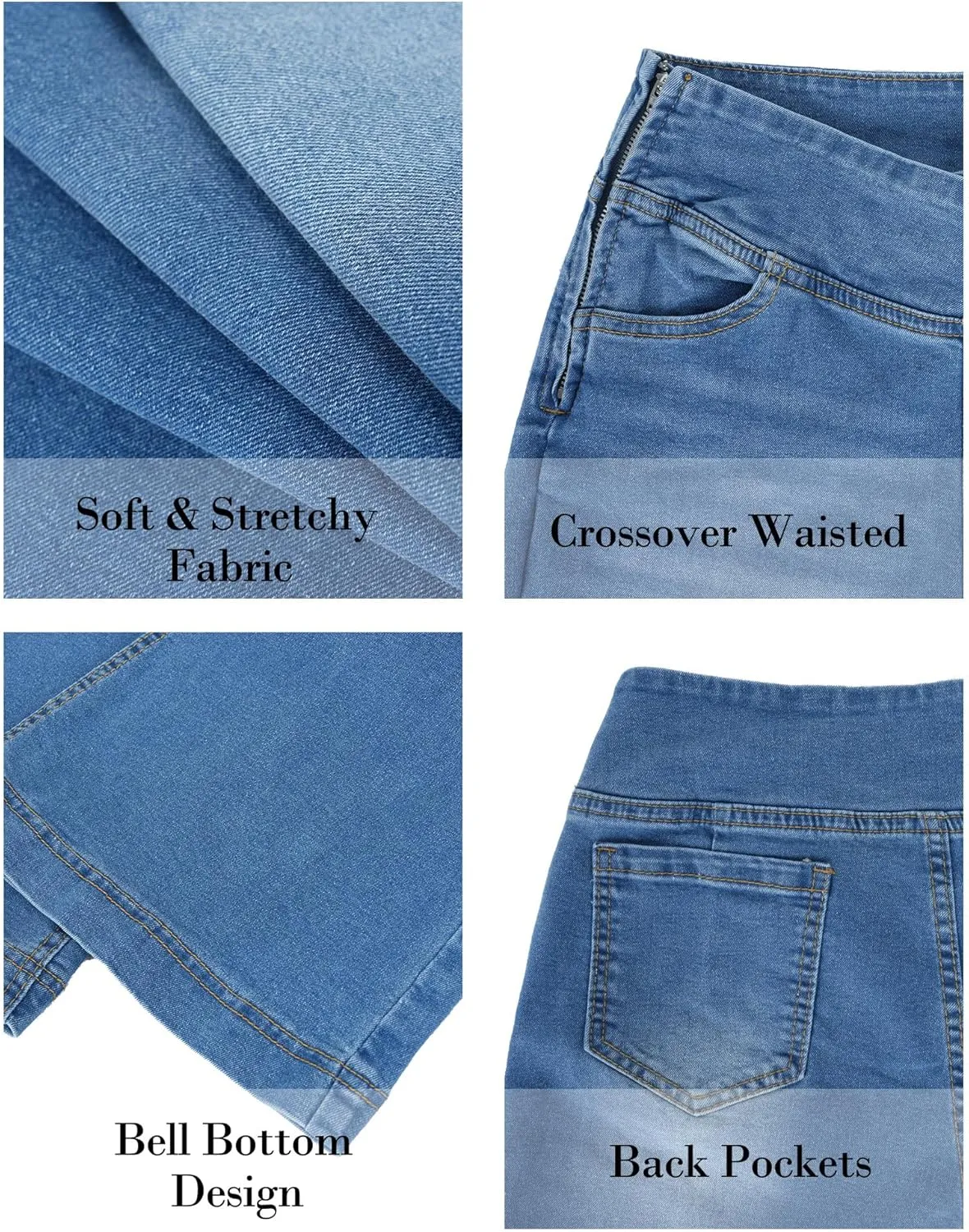 Women's Bell Bottom Jeans Low Waist Classic Stretch Flared Jeans Denim Bell Bottom Pants