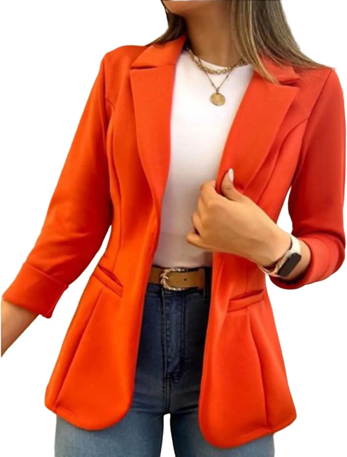 Women's Blazer Business Casual Long Sleeve Lapel Button Slim Work Office Blazer Open Front Casual Jacket Coat Workwear