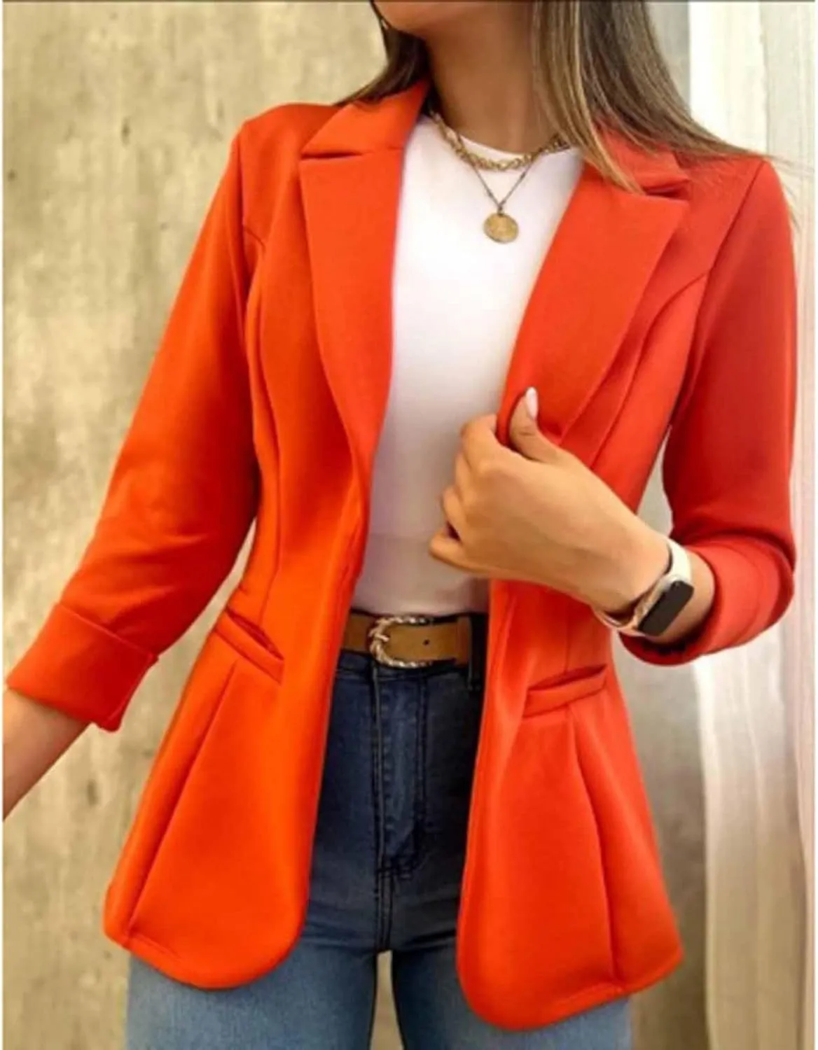 Women's Blazer Business Casual Long Sleeve Lapel Button Slim Work Office Blazer Open Front Casual Jacket Coat Workwear