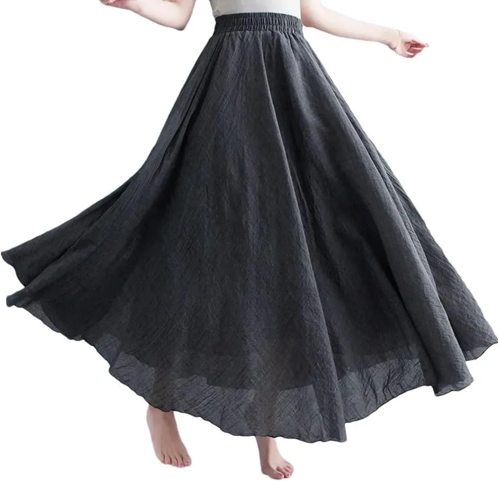 Womens Casual Maxi Skirts Fashion Solid Cotton Linen Women Skirts