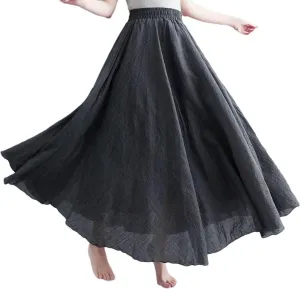 Womens Casual Maxi Skirts Fashion Solid Cotton Linen Women Skirts
