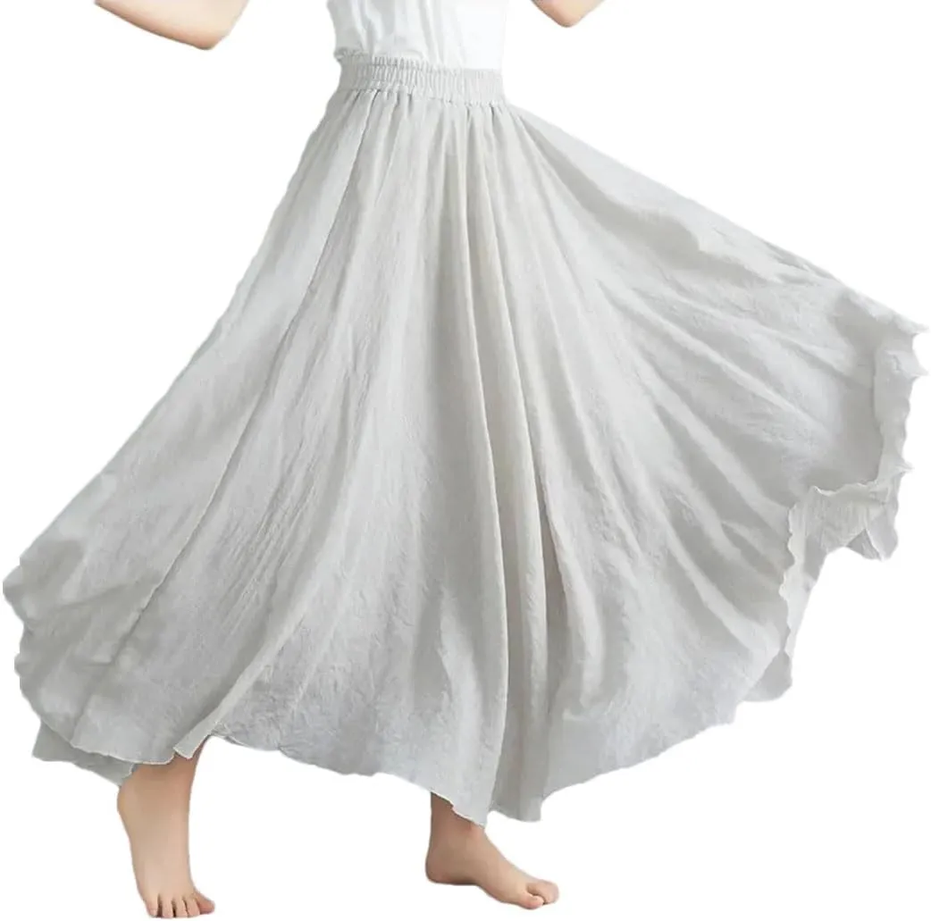 Womens Casual Maxi Skirts Fashion Solid Cotton Linen Women Skirts
