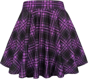 Women's Casual Stretchy Flared Mini Skirt Basic A-Line Pleated Midi Skirt Plaid Flowy Swing Skater Skirts Trendy