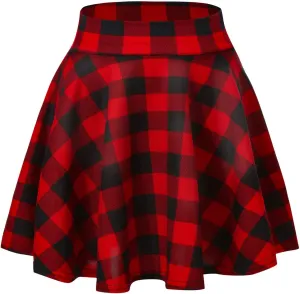 Women's Casual Stretchy Flared Mini Skirt Basic A-Line Pleated Midi Skirt Plaid Flowy Swing Skater Skirts Trendy