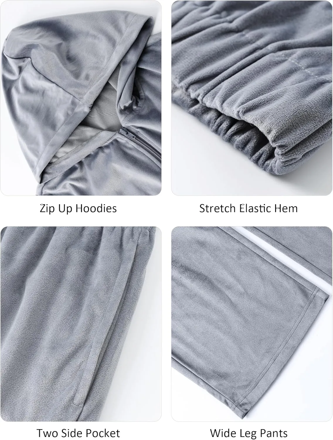 Womens Casual Velour Tracksuit Set Fall Sweatsuits 2 Piece Outfits Lounge Sets Full Zipper Hoodie Wide Leg Pants Set