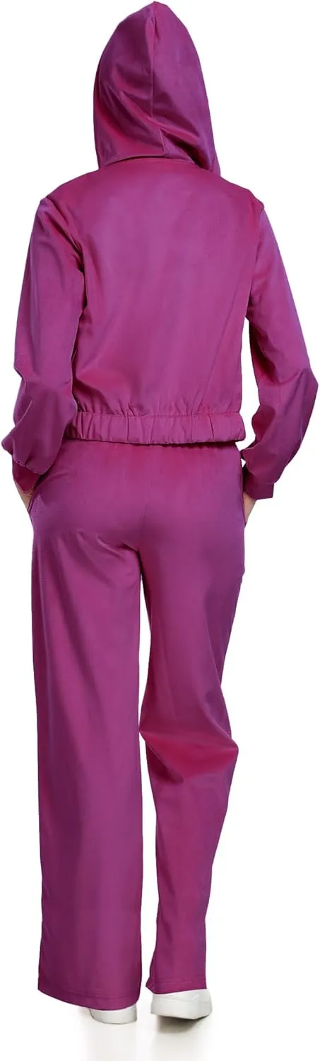 Womens Casual Velour Tracksuit Set Fall Sweatsuits 2 Piece Outfits Lounge Sets Full Zipper Hoodie Wide Leg Pants Set