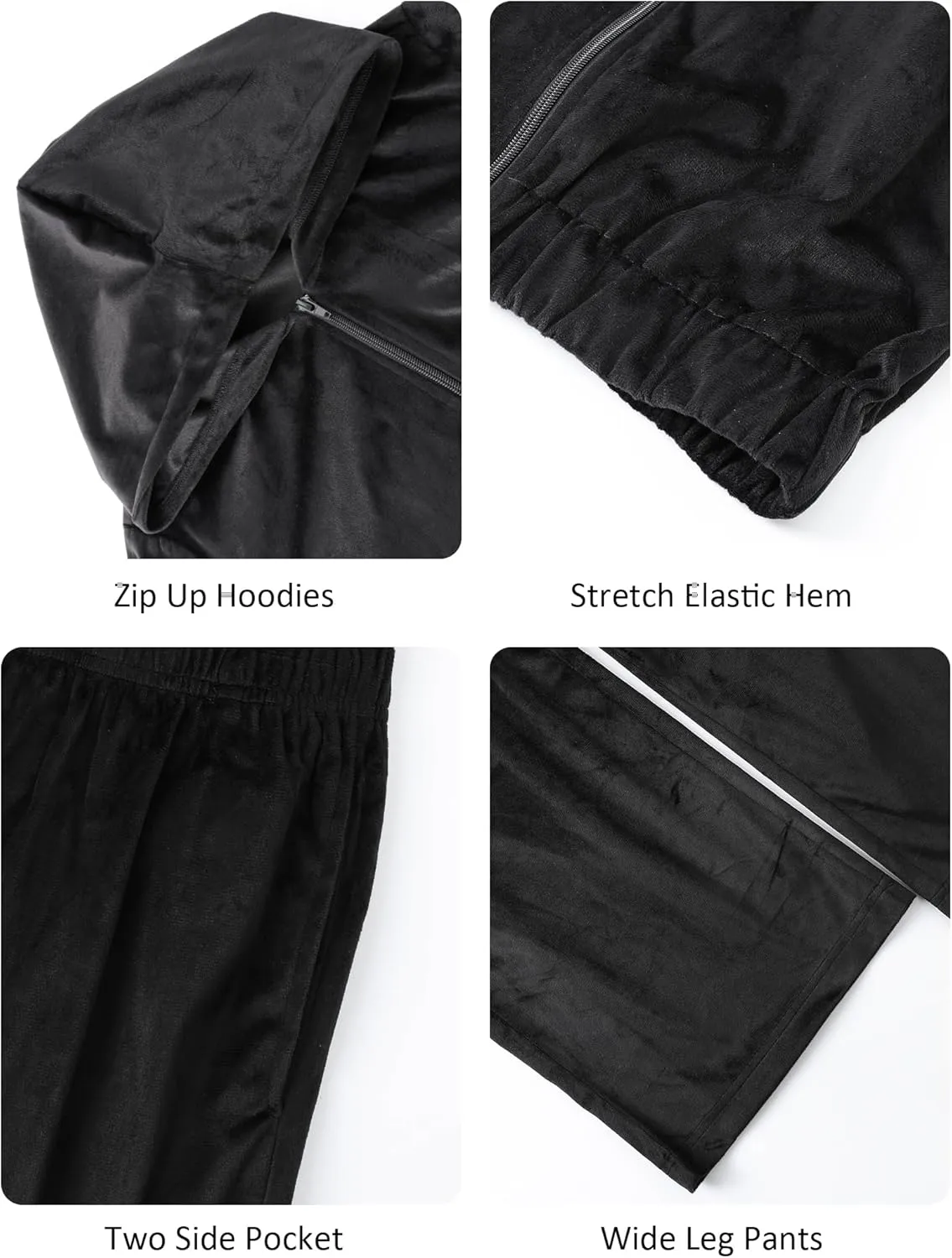 Womens Casual Velour Tracksuit Set Fall Sweatsuits 2 Piece Outfits Lounge Sets Full Zipper Hoodie Wide Leg Pants Set