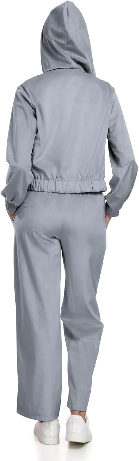 Womens Casual Velour Tracksuit Set Fall Sweatsuits 2 Piece Outfits Lounge Sets Full Zipper Hoodie Wide Leg Pants Set