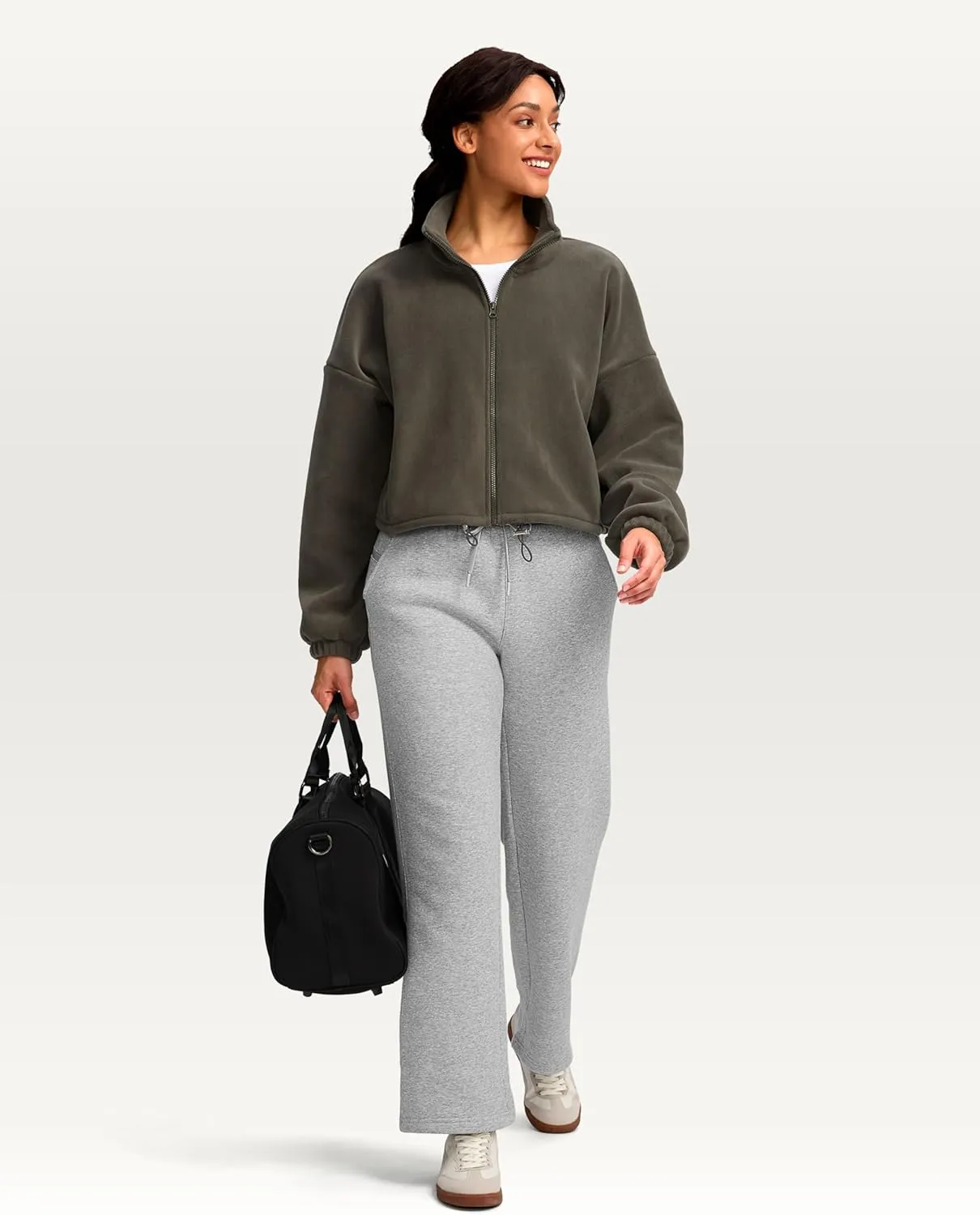 Women's Cotton Fleece Lined Straight leg Sweatpants with 3 Pocket 29" High Waisted Warm Sweatpants for Women