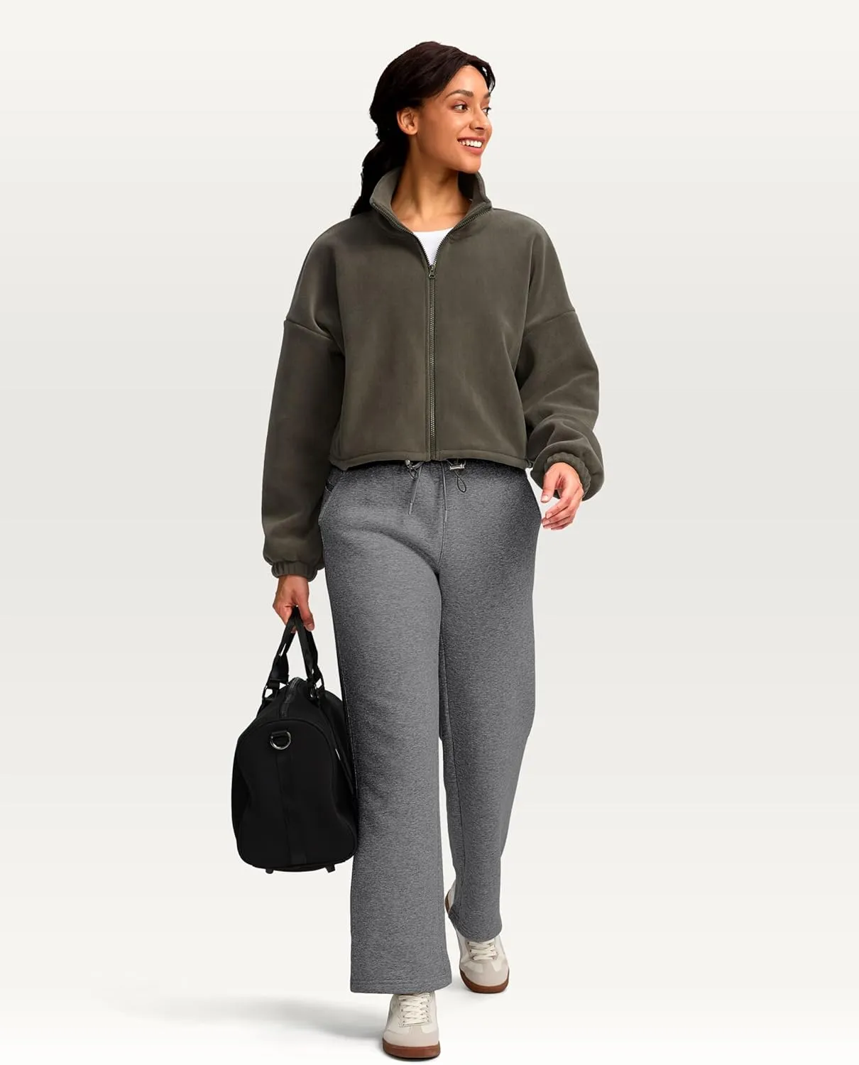 Women's Cotton Fleece Lined Straight leg Sweatpants with 3 Pocket 29" High Waisted Warm Sweatpants for Women