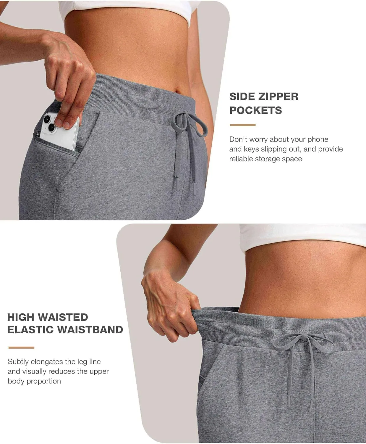 Women's Cotton Fleece Lined Straight leg Sweatpants with 3 Pocket 29" High Waisted Warm Sweatpants for Women