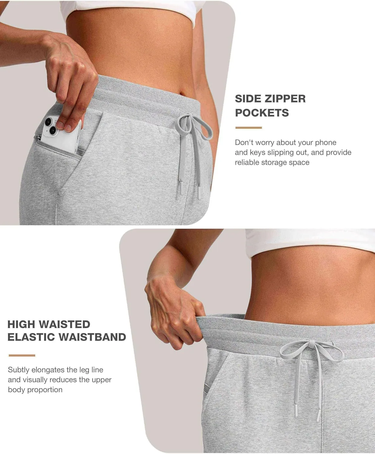 Women's Cotton Fleece Lined Straight leg Sweatpants with 3 Pocket 29" High Waisted Warm Sweatpants for Women