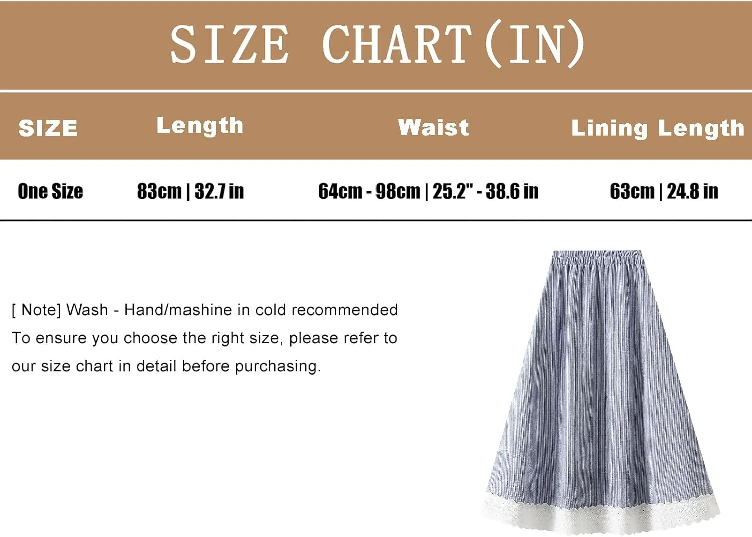 Women's Elegant Striped Midi Skirt High-Waisted Flowy Skirt with Lace Trim for Summer Casual Vacation