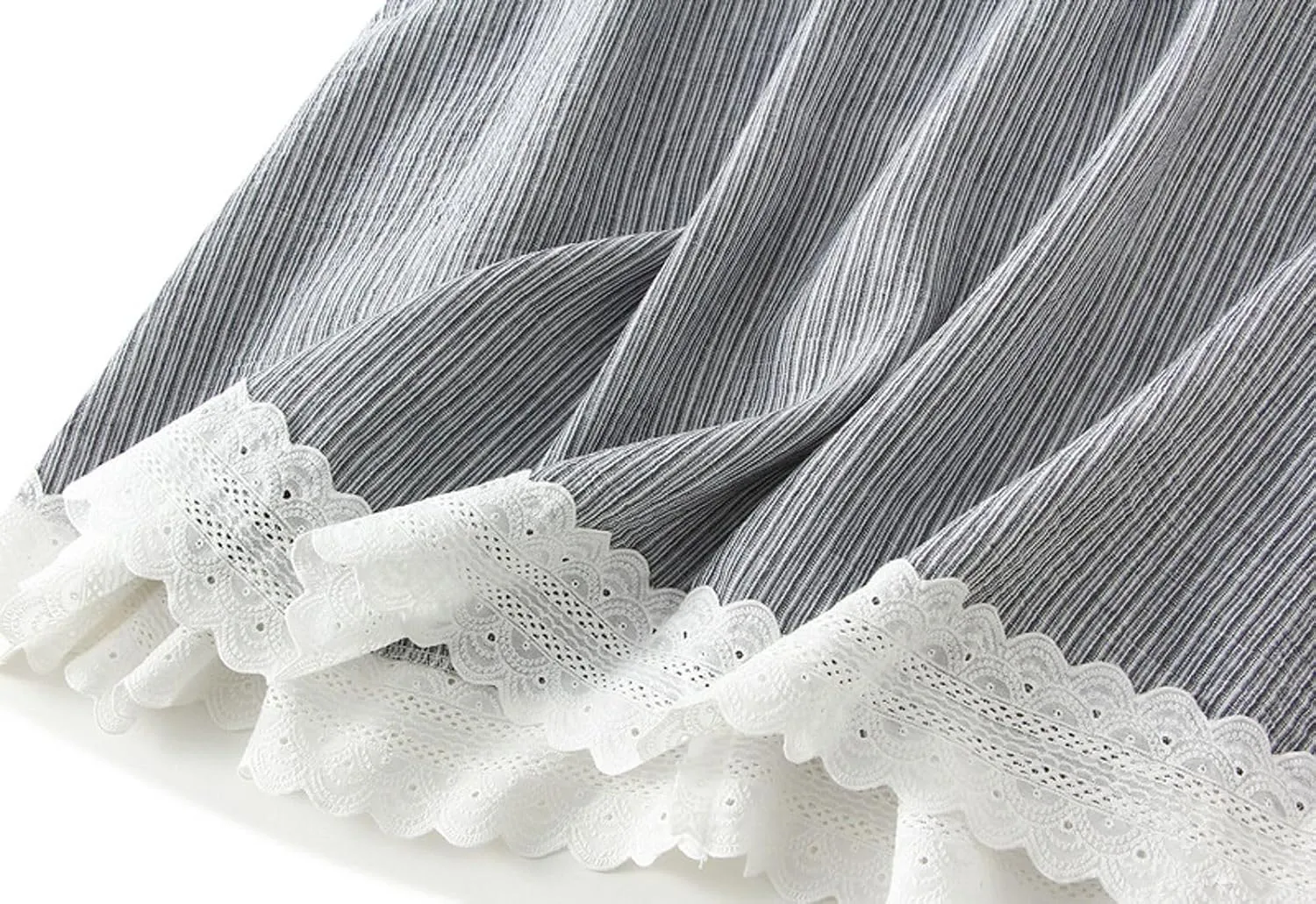 Women's Elegant Striped Midi Skirt High-Waisted Flowy Skirt with Lace Trim for Summer Casual Vacation