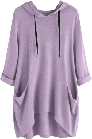 Women's Fashion Long Sleeve Hoodies Solid Color Sweatshirt Hooded Drawstring Pullover Top with Pocket Loose Clothes