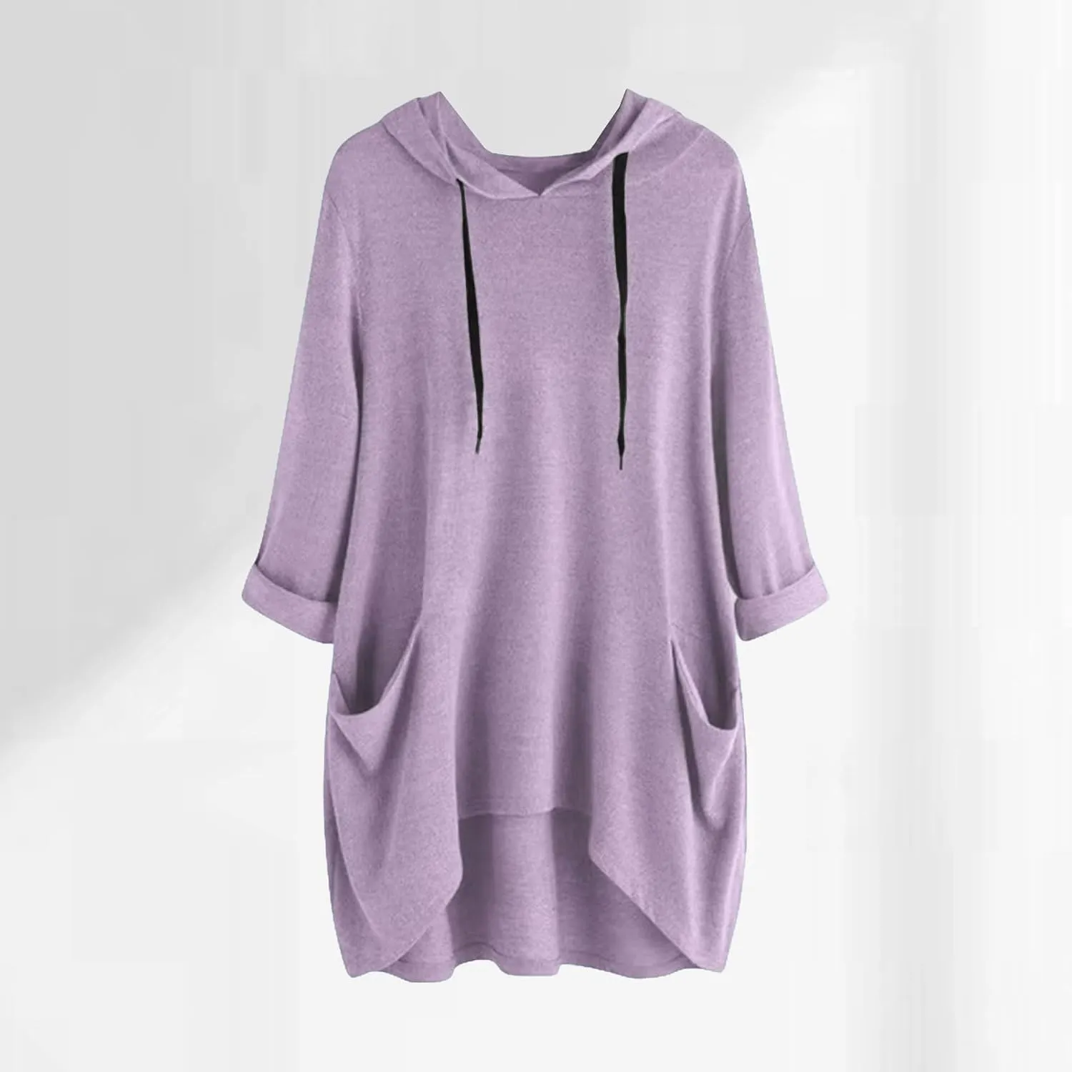 Women's Fashion Long Sleeve Hoodies Solid Color Sweatshirt Hooded Drawstring Pullover Top with Pocket Loose Clothes