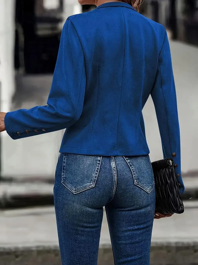 Women's Faux Suede Jackets 2025 Fall Casual Business Long Sleeve Open Front Cropped Blazer Jacket Coat