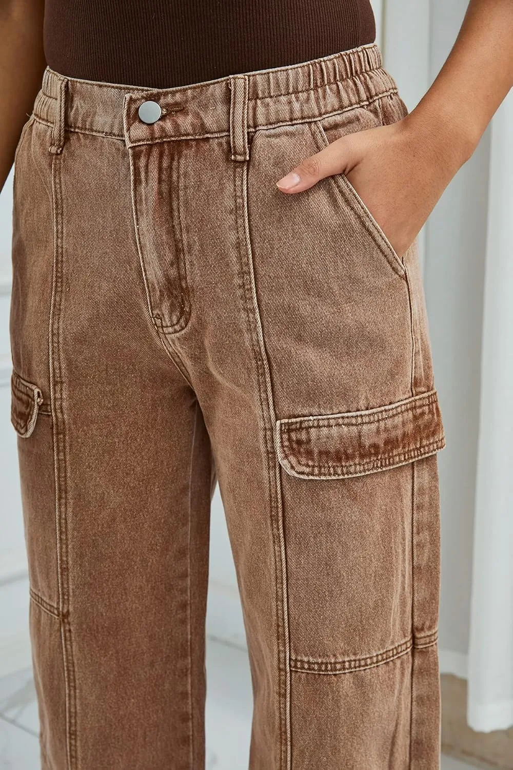 Womens High Waist Baggy Cargo Jeans Big Flap Pocket Relaxed Fit Straight Wide Leg Y2K Fashion Jeans