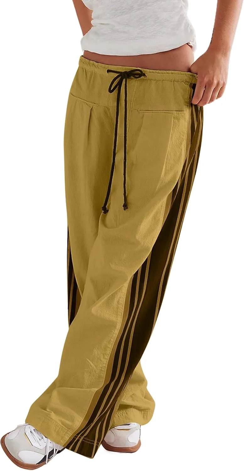 Womens Hudson Canyon Pants Side Striped Sweatpants Drawstring Waist High Rise Pant Trousers with Pockets