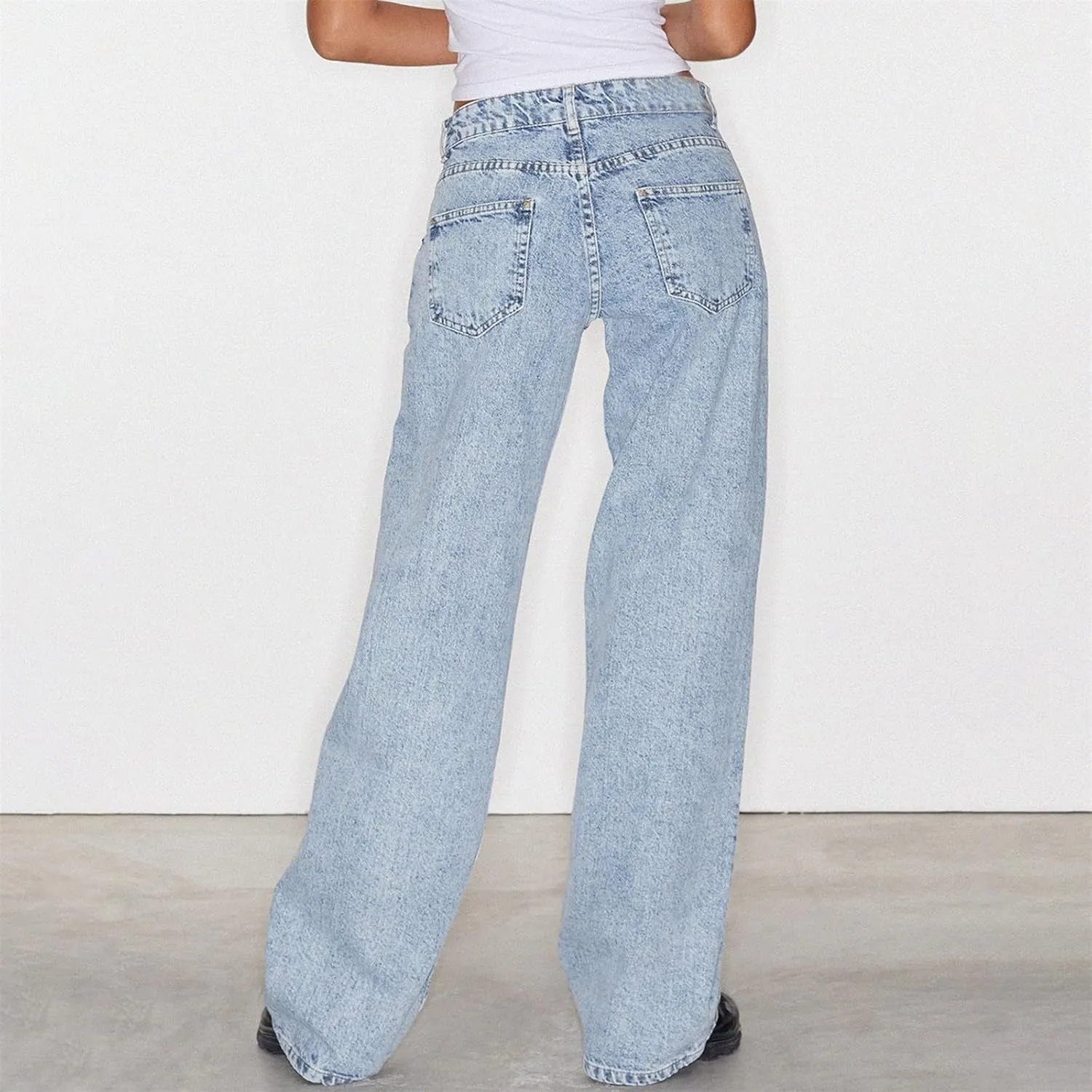 Womens Low Rise Mom Jeans Straight Leg Baggy Loose Fit Demin Pants Streetwear Classic Disco Retro Flared Denim Pants